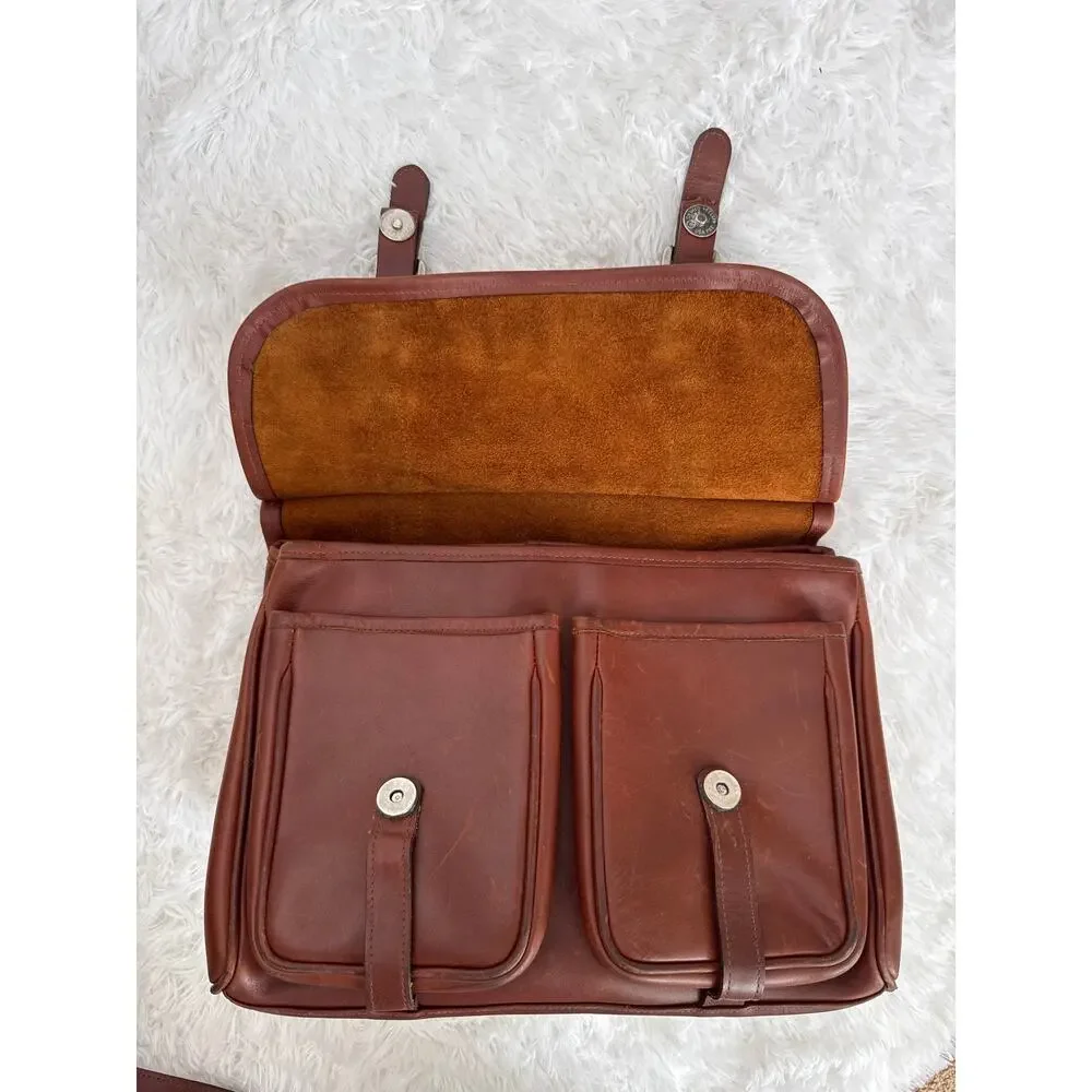 Vintage 90s Brown Leather Messenger Satchel Bag Detachable Shoulder Strap USA